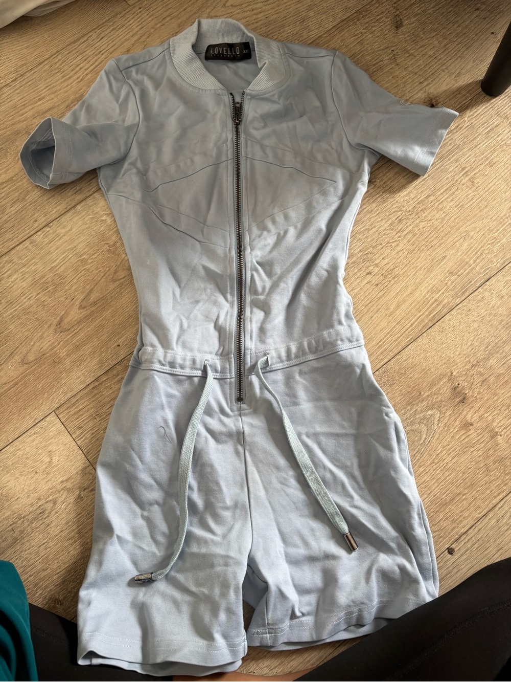 Lovello Light Blue Short Sleeve Zip-Front Romper